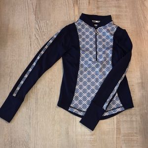Gianni Bini white and blue pattern half zip